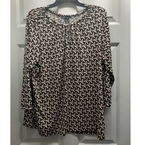 Grateful Women's Size 2X Chain Heart Black White Keyhole Neck 3/4 Sleeves Top